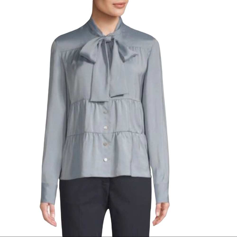Becken Tiered Tie Neck Blouse Sky Blue Size 4